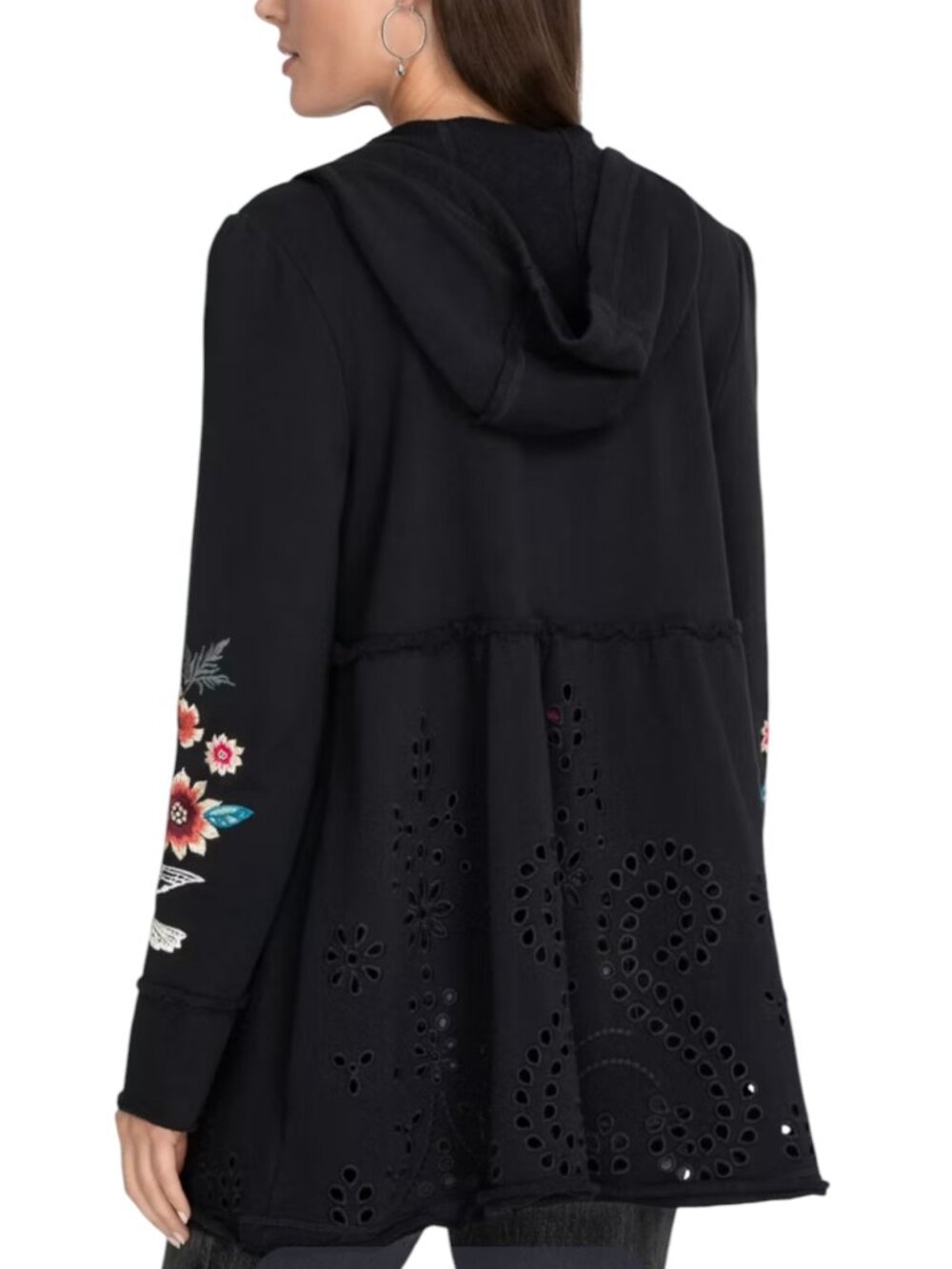 Johnny Was Junia Jacket Embroidered Eyelet Zip Front Hooded Black S - Picture 5 of 12